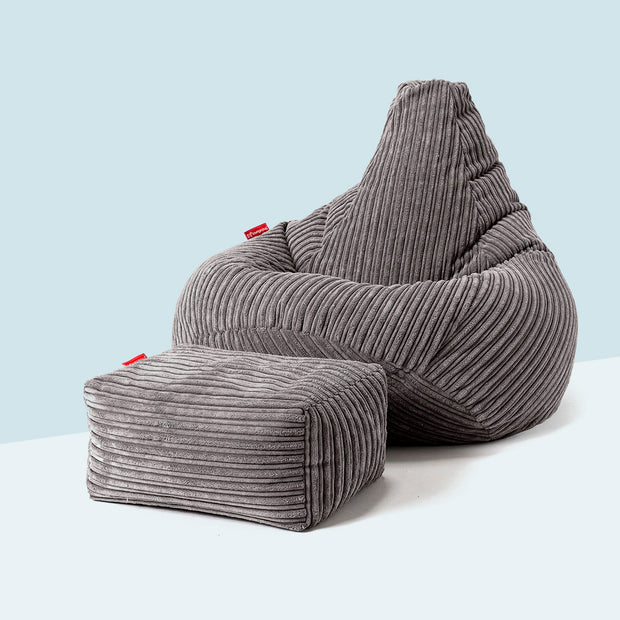 cord adult highback bean bag chair with footstool in graphite grey