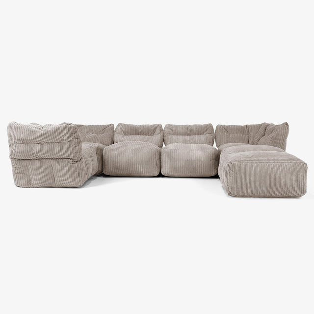 5 Piece Closed Chaise Modular Sofa Set - Cord Dovetail Grey 01