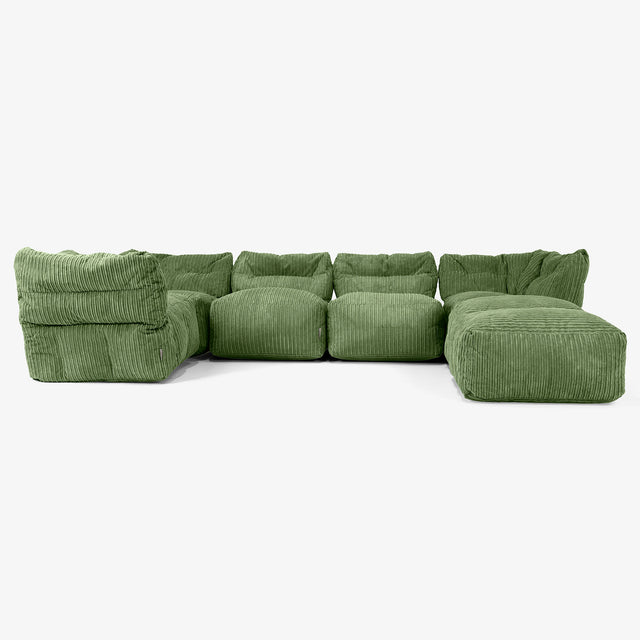 5 Piece Closed Chaise Modular Sofa Set - Cord Forest Green 01