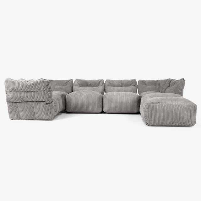 5 Piece Closed Chaise Modular Sofa Set - Cord Graphite Grey 01
