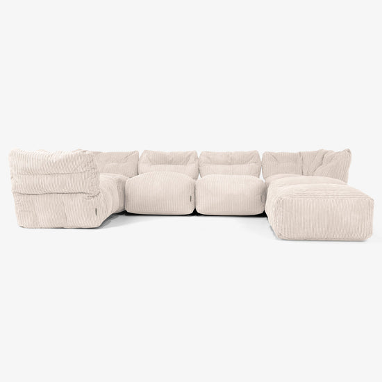 5 Piece Closed Chaise Modular Sofa Set - Cord Ivory 01