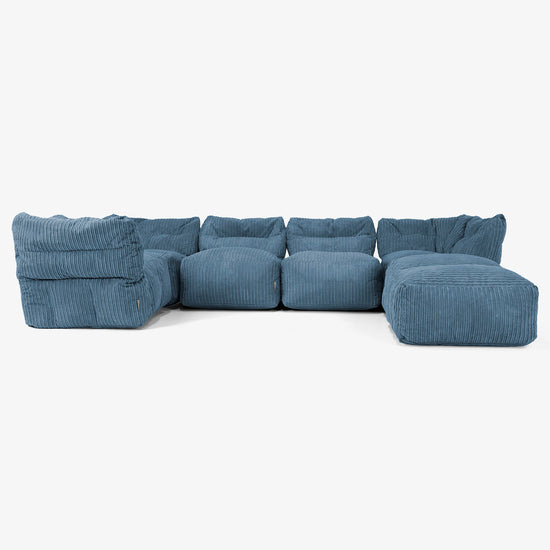 5 Piece Closed Chaise Modular Sofa Set - Cord Navy Blue 01