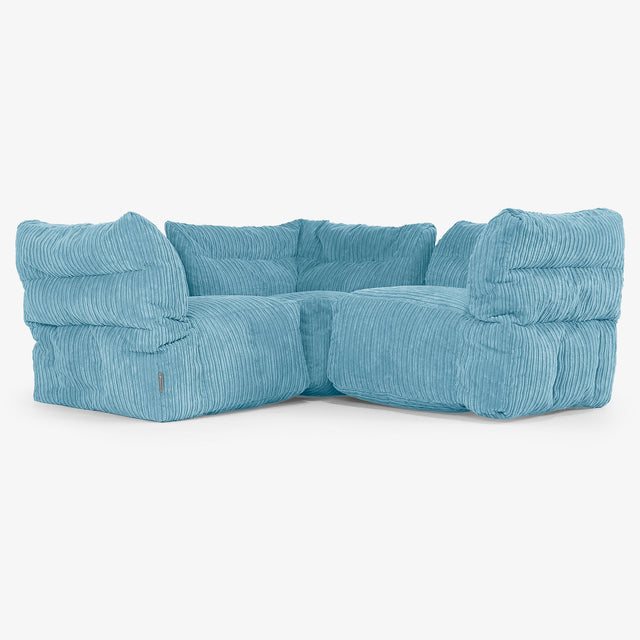 3 Piece Corner Modular Sofa Set - Cord Aegean Blue 01