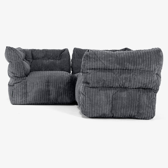 3 Piece Corner Modular Sofa Set - Cord Black 02