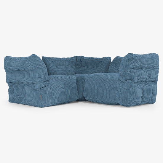 3 Piece Corner Modular Sofa Set - Cord Navy Blue 01