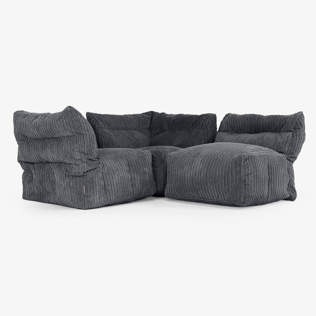 3 Piece Multi Modular Sofa Set - Cord Black 01
