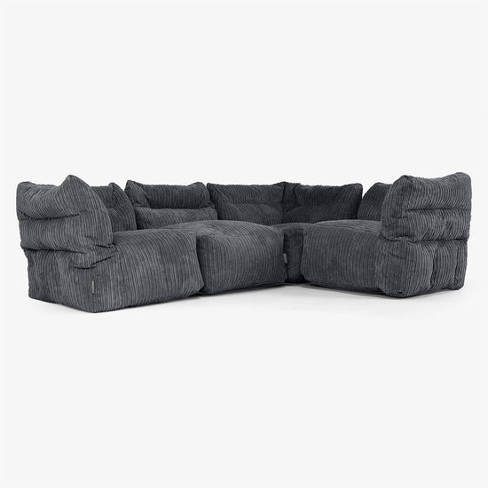 4 Piece Corner Modular Sofa Set - Cord Black 01
