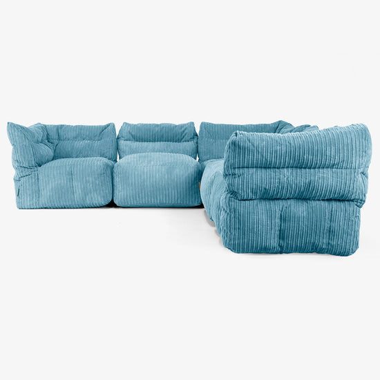 5 Piece Corner Modular Sofa Set - Cord Aegean Blue 02