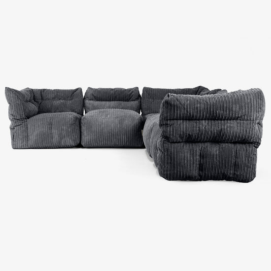 5 Piece Corner Modular Sofa Set - Cord Black 02