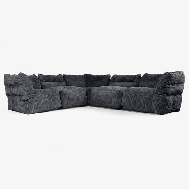 5 Piece Corner Modular Sofa Set - Cord Black 01