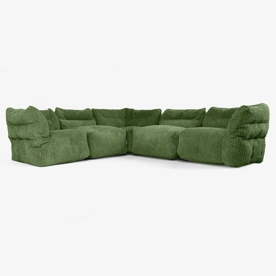 5 Piece Corner Modular Sofa Set - Cord Forest Green 01