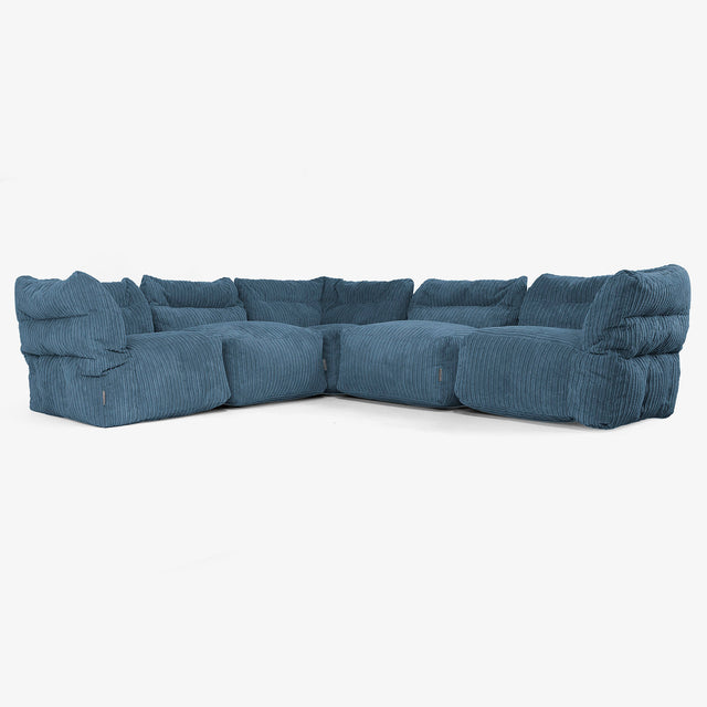 5 Piece Corner Modular Sofa Set - Cord Navy Blue 01
