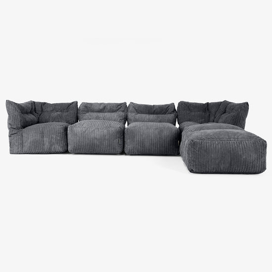 4 Piece Multi Chaise Modular Sofa Set - Cord Black 01