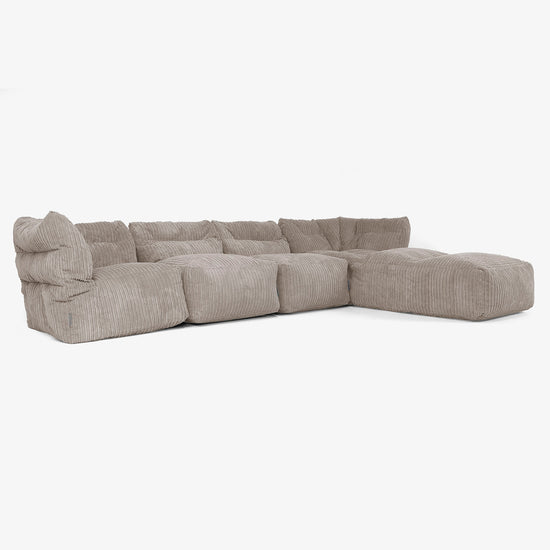 4 Piece Multi Chaise Modular Sofa Set - Cord Dovetail Grey 02