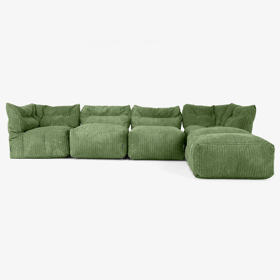 4 Piece Multi Chaise Modular Sofa Set - Cord Forest Green 01