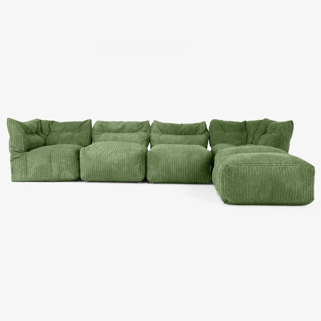 4 Piece Multi Chaise Modular Sofa Set - Cord Forest Green 01