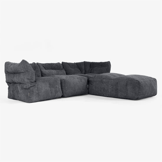 3 Piece Closed Chaise Modular Sofa Set - Cord Black 02