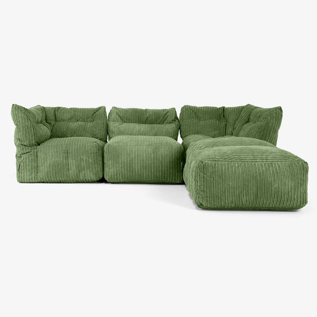 3 Piece Closed Chaise Modular Sofa Set - Cord Forest Green 01