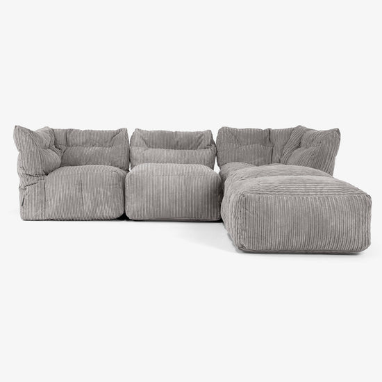 3 Piece Closed Chaise Modular Sofa Set - Cord Graphite Grey 01