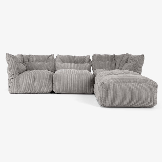 3 Piece Closed Chaise Modular Sofa Set - Cord Graphite Grey 01