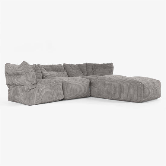 3 Piece Closed Chaise Modular Sofa Set - Cord Graphite Grey 02