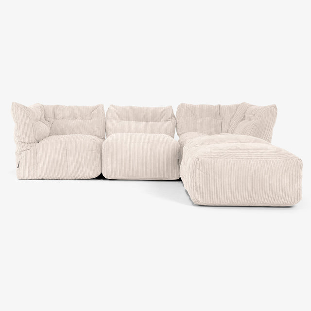 3 Piece Closed Chaise Modular Sofa Set - Cord Ivory 01