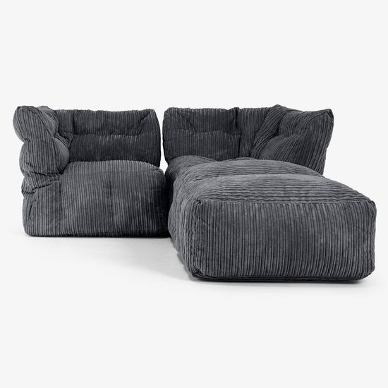 2 Piece Chaise Modular Sofa Set - Cord Black 01