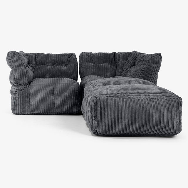 2 Piece Chaise Modular Sofa Set - Cord Black 01