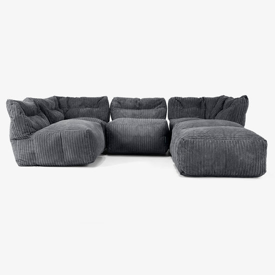 4 Piece Multi Chaise Modular Sofa Set - Cord Black 03