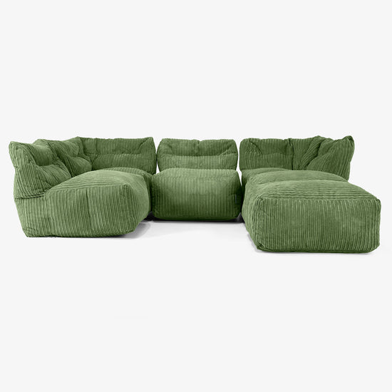 4 Piece Multi Chaise Modular Sofa Set - Cord Forest Green 03
