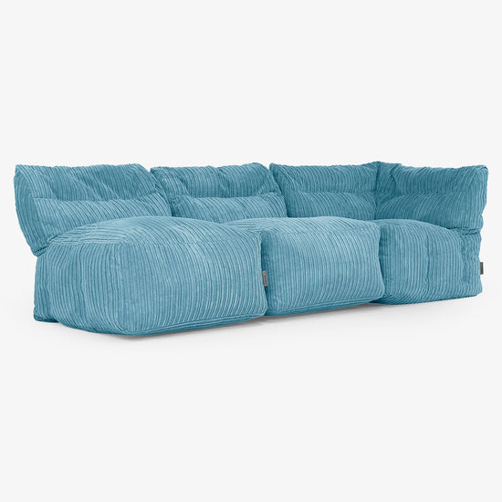3 Piece Multi Open Modular Sofa Set - Cord Aegean Blue 03