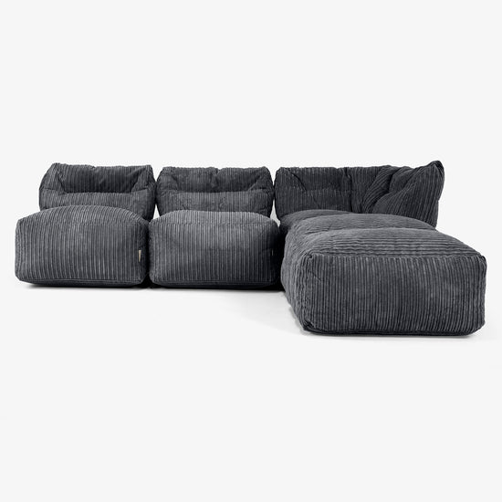 3 Piece Open Chaise Modular Sofa Set - Cord Black 01