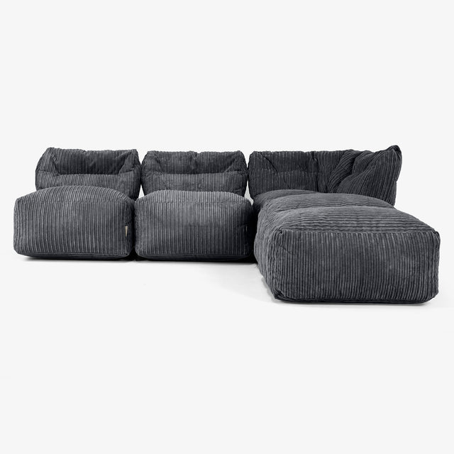 3 Piece Open Chaise Modular Sofa Set - Cord Black 01