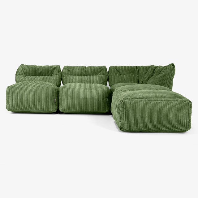 3 Piece Open Chaise Modular Sofa Set - Cord Forest Green 01