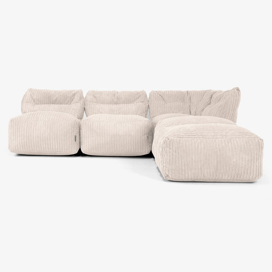 3 Piece Open Chaise Modular Sofa Set - Cord Ivory 01