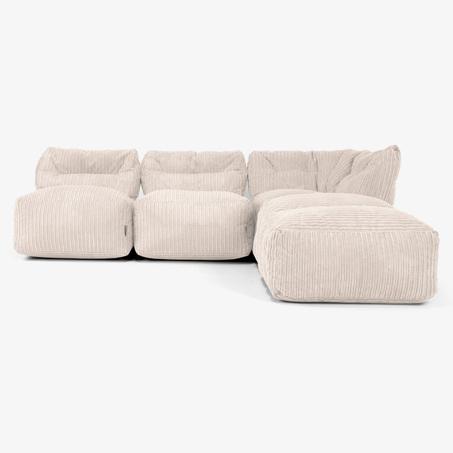 3 Piece Open Chaise Modular Sofa Set - Cord Ivory 01