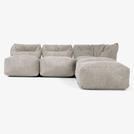 3 Piece Open Chaise Modular Sofa Set - Cord Mink 01