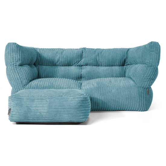 Louis 2 Seater Sofa Bean Bag - Cord Aegean Blue 02