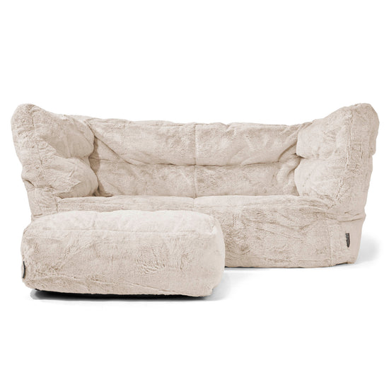 Louis 2 Seater Sofa Bean Bag - Fluffy Faux Fur Rabbit Golden Brown 02