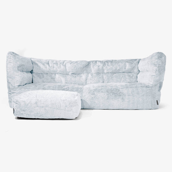 The 3 Seater Albert Sofa Bean Bag 2.0 - Fluffy Faux Fur Rabbit Dusty Blue 02