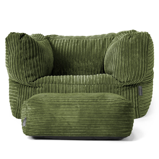 Albert Bean Bag Armchair - Cord Forest Green 02