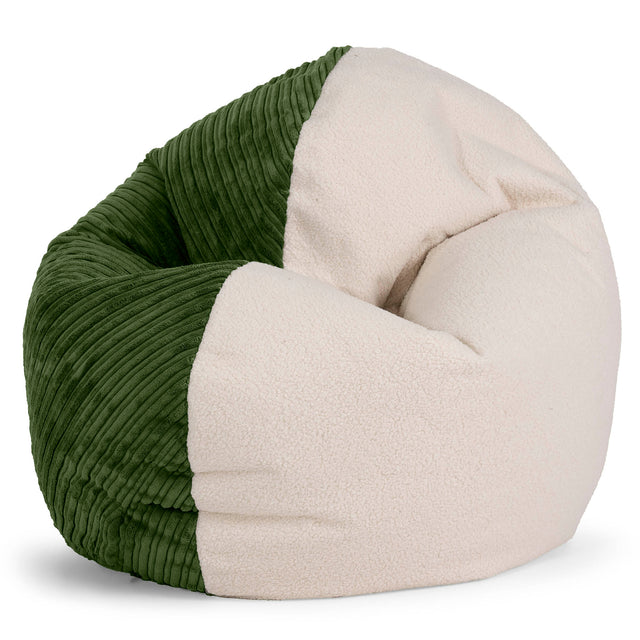 Flexforma Junior Children's Bean Bag Chair 2-14 yr - Boucle & Cord Forest Green 01