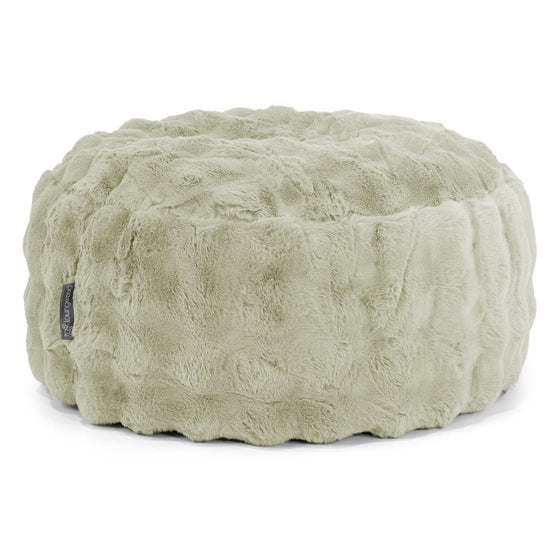 Large Round Pouffe - Bubble Faux Fur Sage Green 01