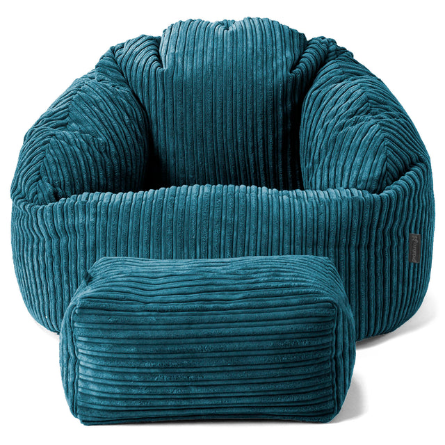 Bubble Bean Bag Chair - Cord Teal Blue 02