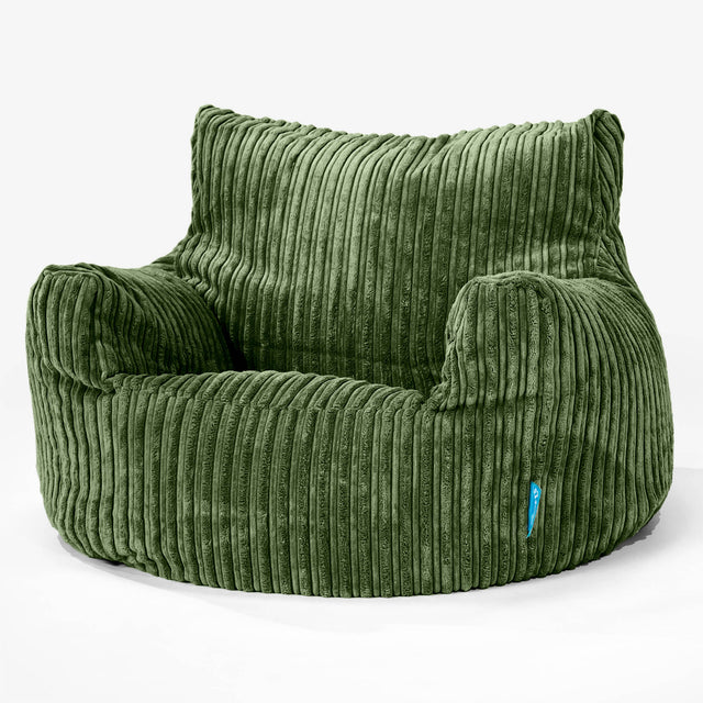 Children's Armchair Bean Bag 3-8 yr - Cord Forest Green 01