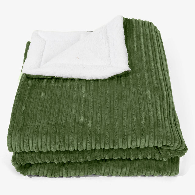 Large Sherpa Throw / Blanket 140 x 200cm - Cord Forest Green 01