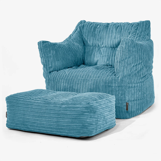 Victor Bean Bag Armchair - Cord Aegean Blue 02