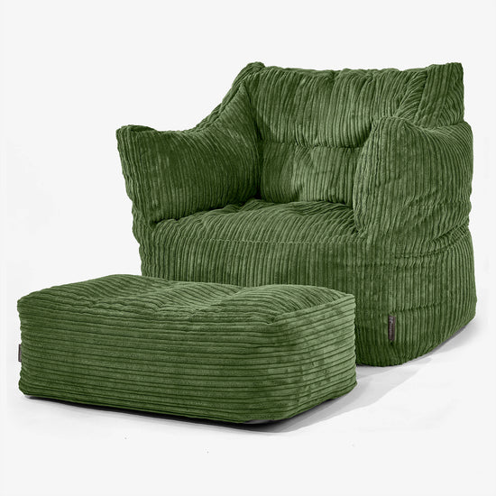Victor Bean Bag Armchair - Cord Forest Green 02