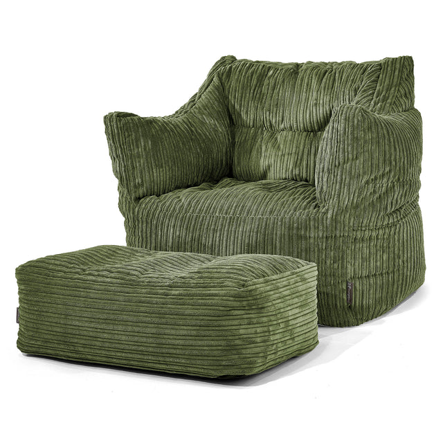 Victor Bean Bag Armchair - Cord Forest Green 02