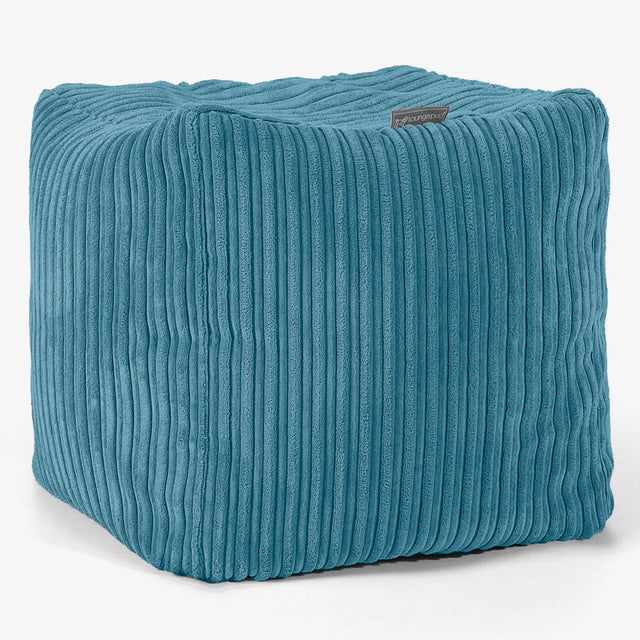 Cube Footstool Pouffe - Cord Aegean Blue 01